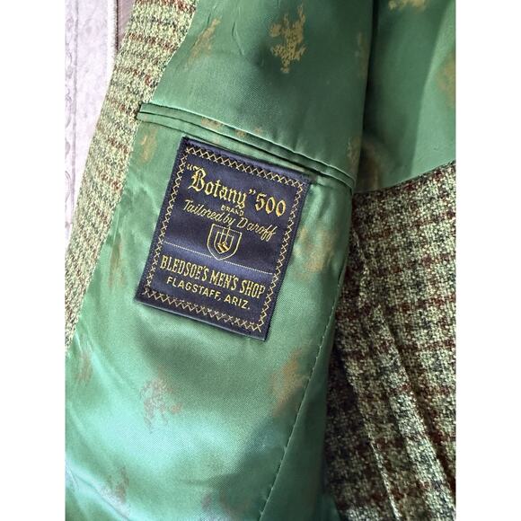 Botany 500 Blazer Bledsoe’s Mens’s Shop Green Houndstooth Wool 41 Regular Vtg - Picture 5 of 8